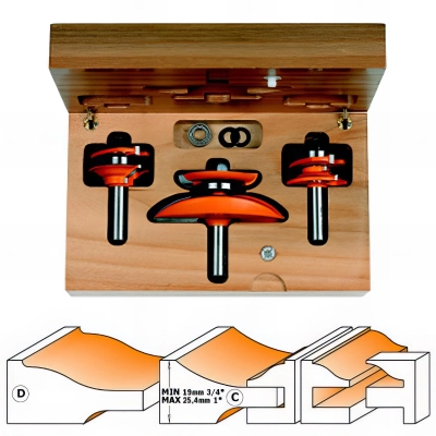 Coffret de 3 fraises avec roulement plate-bande Q. 12 mm profil D - 900.521.11 - CMT