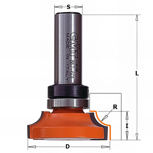 Fraise pour moulures décoratives avec roulement D. 38 x Lu. 12,5 x Q. 8 x R. 6,35 mm - 967.101.11B - CMT