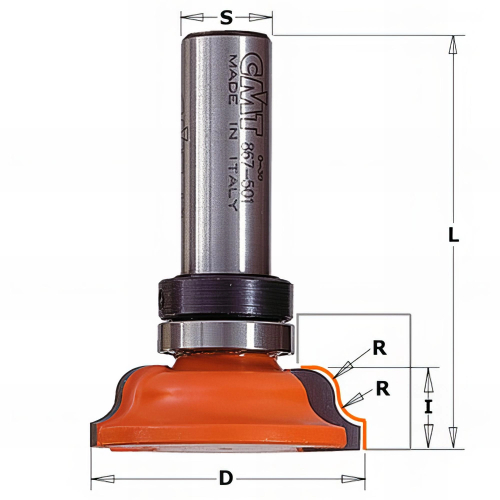Fraise pour moulures décoratives avec roulement D. 60,5 x Lu. 17,3 x Q. 12 x R. 6,35 mm - 967.503.11B - CMT