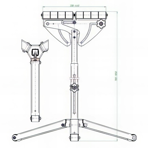 2 Servantes à rouleaux réglables en hauteur 750 à 1 050 mm