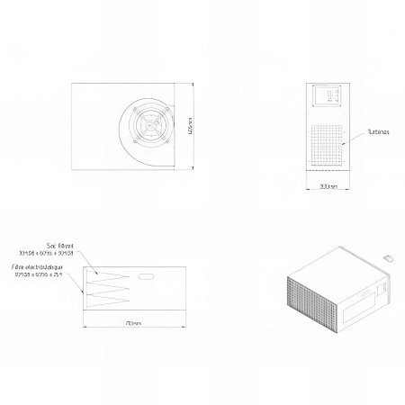 Système de filtration d'air 1 - 5 microns - 3 vitesses - 230 V - 150 W