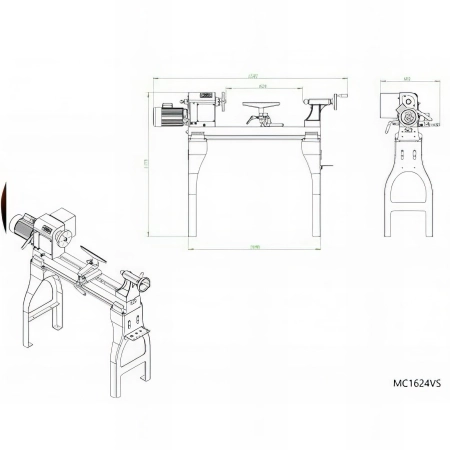 Tour à bois à variateur électronique - L. 620 mm - 1 500 W 230 V