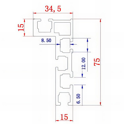 Rail de guidage à butée réglable L. 800 x H. 75 mm
