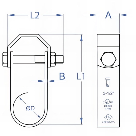 25 Colliers clevis hanger zingués D. 122 x L. 200 x l. 150 mm