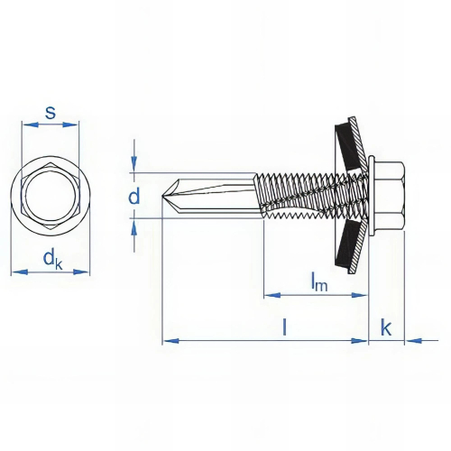 500 Vis autoperceuse - Tête hexagonale avec rondelle intégrée D. 12,6 x L. 19 mm