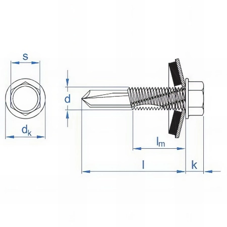 100 Vis autoperceuse - Tête hexagonale avec rondelle intégrée D. 12,6 x L. 120 mm