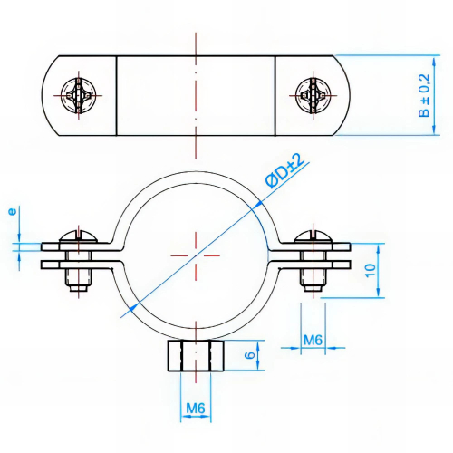 100 Colliers simples M6 Inox A2 - D. 19 - 21 mm