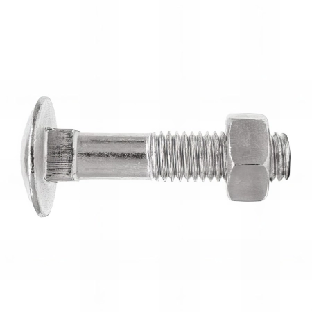 25 vis tête ronde M10 x 150 mm à collet carrées et écrou hexagonal, zingué