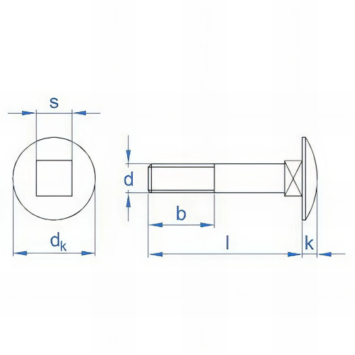 25 vis tête ronde M10 x 150 mm à collet carrées et écrou hexagonal, zingué