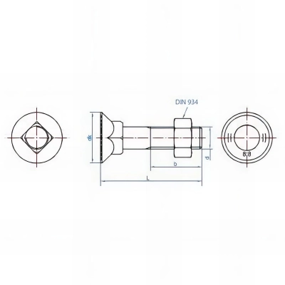 50 boulons de charrue 8.8 - 11 x 70 mm avec ecrou, bicrhomaté 2