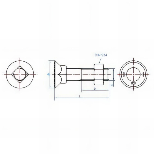 50 boulons de charrue 8.8 - 12 x 50 mm avec ecrou, bicrhomaté