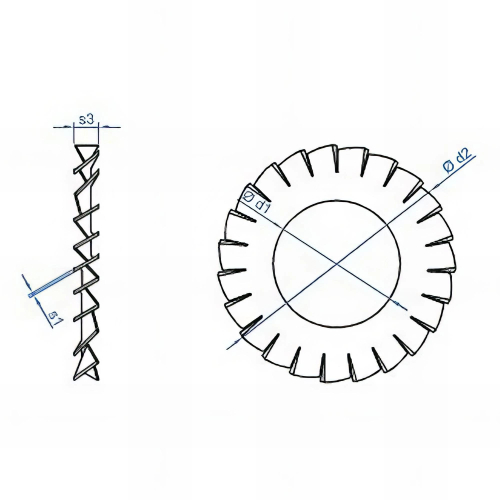 100 rondelles brut éventail M14 à denture extérieure, zingué
