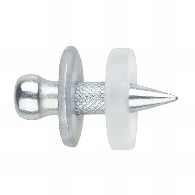 100 clous à poudre striés 3,8 x 16 mm avec rondelle double métallique + plastique 12 mm, zingué
