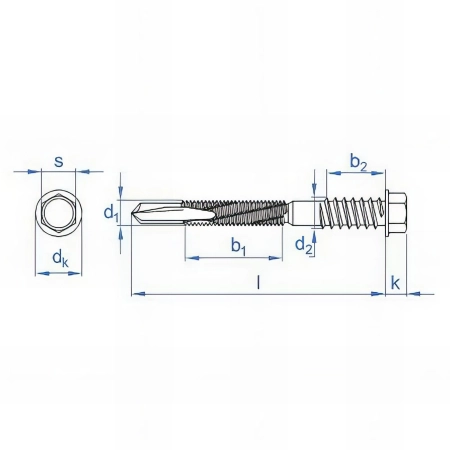 200 vis autoperceuse 5,5 / 6,3 x 200 mm, tête hexagonale avec rondelle estampée, pour panneaux sandwich, zingué