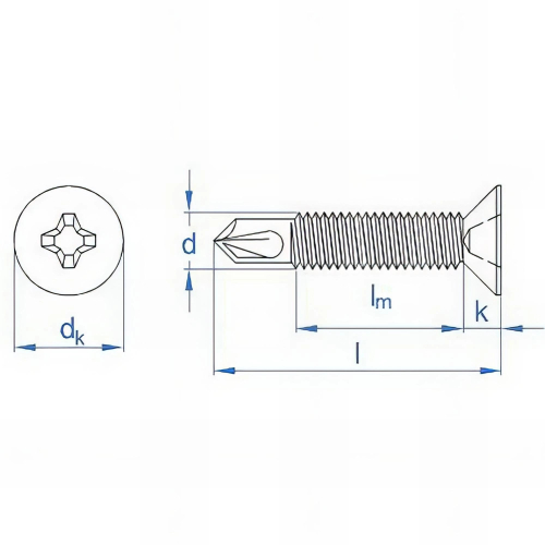 1000 vis M4 x 16 mm pour la menuiserie PVC, filetage métrique, pointe foret, bichromatée