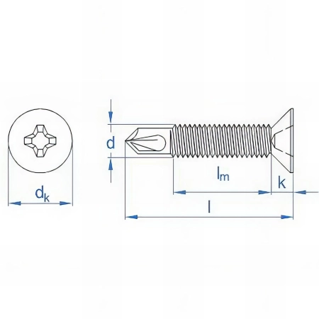 1000 vis M4 x 16 mm pour la menuiserie PVC, filetage métrique, pointe foret, bichromatée