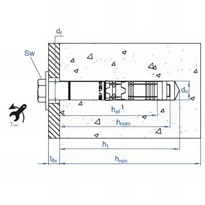50 chevilles de sécurité M6 x 100 - D. 10 mm pour charges lourdes sur béton, homologuée ATE option 1, hexagonale, zingué 2