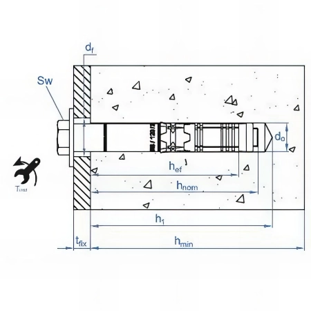 20 chevilles de sécurité M12 x 150 - D. 18 mm pour charges lourdes sur béton, homologuée ATE option 1, hexagonale, zingué