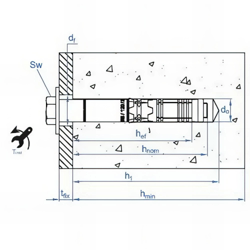 10 chevilles de sécurité M20 x 170 - D. 28 mm pour charges lourdes sur béton, homologuée ATE option 1, hexagonale, zingué