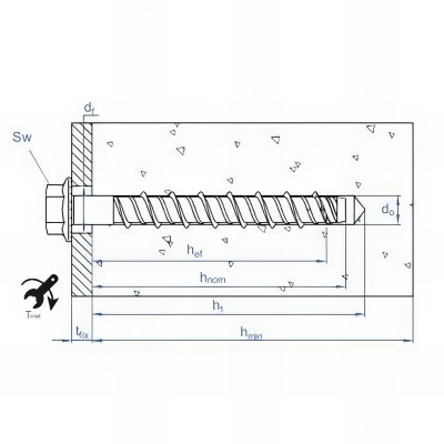 100 vis à béton D. 5 x 40 mm tête hexagonale homologué ETE option 1 zingué 2