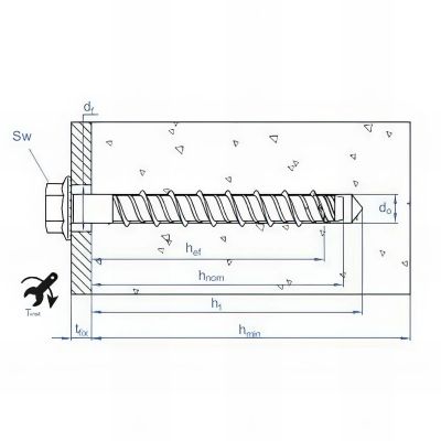 25 vis à béton D. 8 x 80 mm tête hexagonale homologué ETE option 1 zingué 2