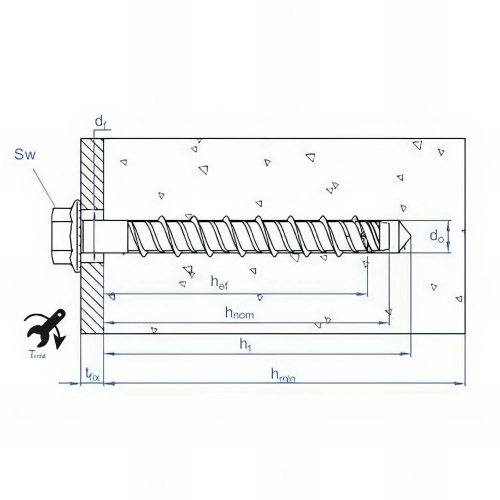 25 vis à béton D. 14 x 140 mm tête hexagonale homologué ETE option 1 zingué