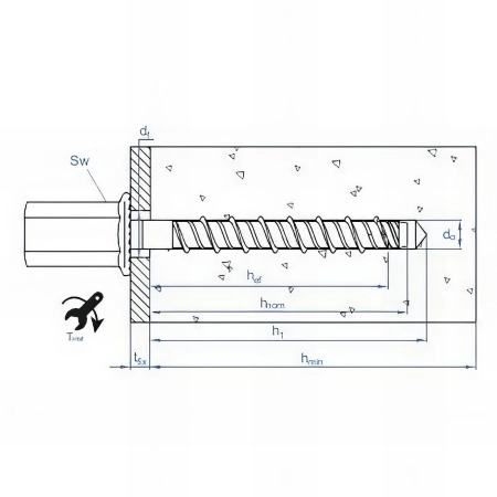 50 vis à béton D. 6 x 35 mm (M8-M10) filetage métrique homologué ETE option 1 zingué