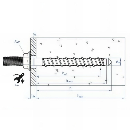 100 vis à béton D. 6 x 35 mm (M8) tête filetage mâle homologué ETE option 1 zingué