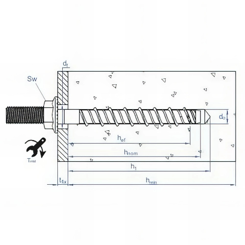 100 vis à béton D. 6 x 55 mm (M10) tête filetage mâle homologué ETE option 1 zingué