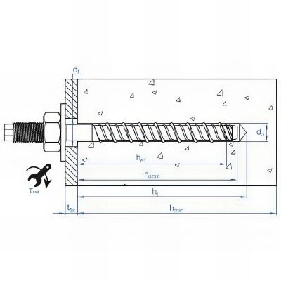 25 vis à béton D. 10 x 120 mm (M12) goujon homologué ETE option 1 zingué 2