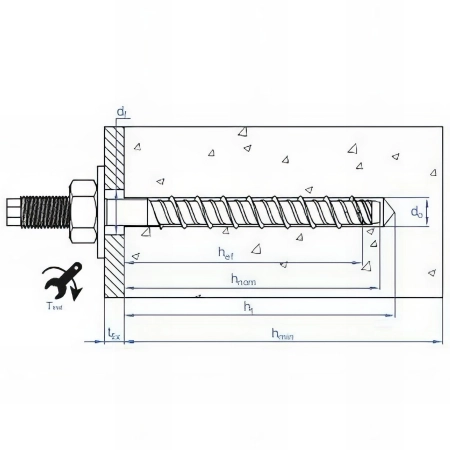 25 vis à béton D. 10 x 140 mm (M12) goujon homologué ETE option 1 zingué