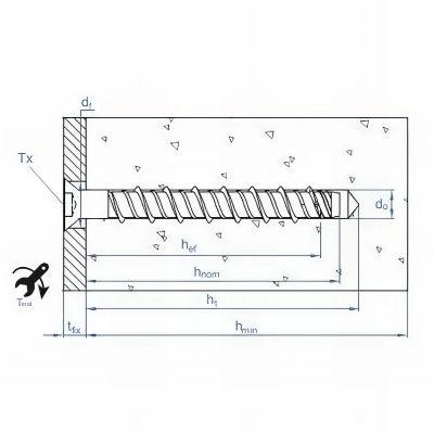 100 vis a béton D. 6 x 60 mm tête fraisée homologuées ETE option 1 atlantis C3-H 2