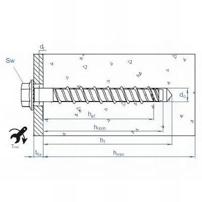 25 vis à béton D. 12 x 90 mm tête hexagonale homologuées ETE option 1 atlantis C3-H 2