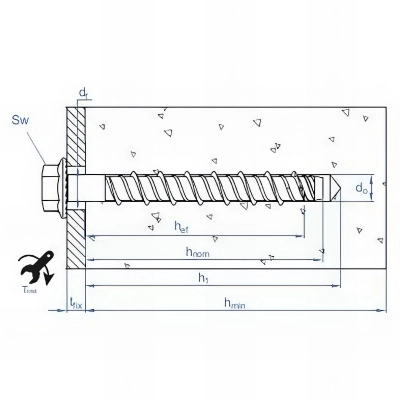 25 vis à béton D. 14 x 80 mm tête hexagonale homologuées ETE option 1 atlantis C3-H 2