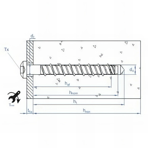 100 vis à béton D. 5 x 50 mm tête bombée homologuées ETE option 1 atlantis C3-H