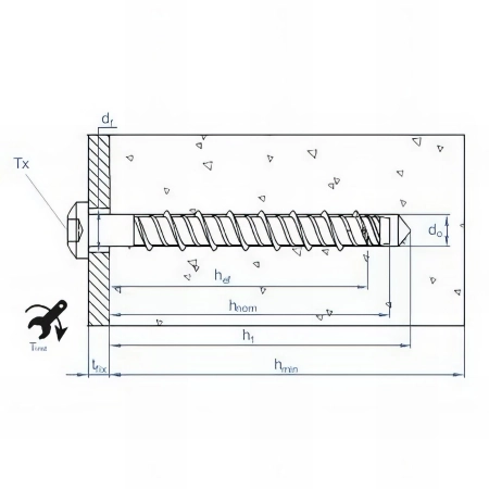 100 vis à béton D. 6 x 40 mm tête bombée homologuées ETE option 1 atlantis C3-H