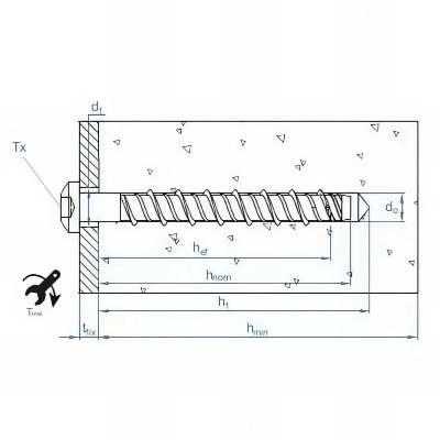 100 vis à béton D. 6 x 60 mm tête bombée homologuées ETE option 1 atlantis C3-H 2