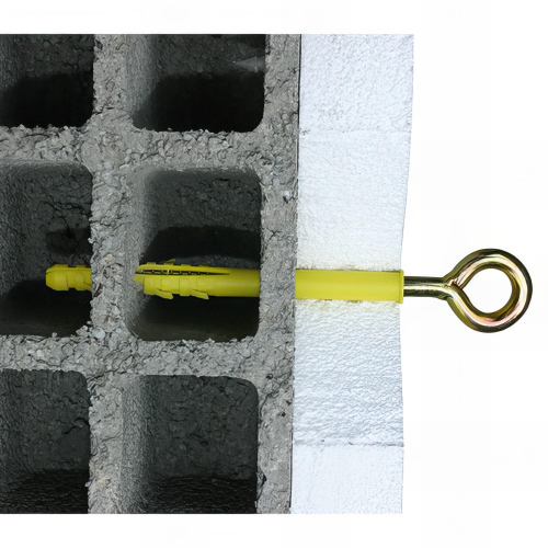 2 Anneaux électricien pour ITE D. 14 mm - Vis D. 7 x 160 mm - Cheville D. 10 x 160 mm