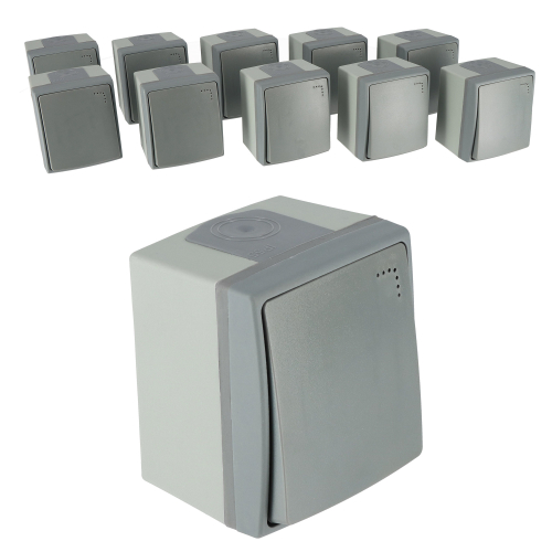 Lot de 10 interrupteurs va-et-vient étanche - protection IP55