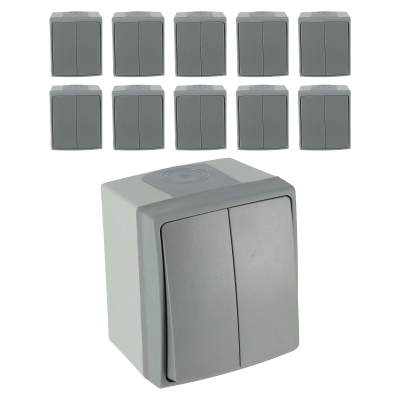 Lot de 10 doubles interrupteurs va et vient - IP55 - 250V