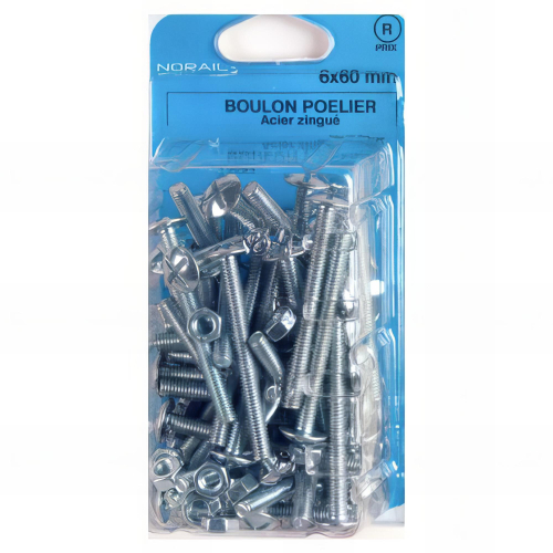 Blister de 50 boulons poêliers tête ronde large fendue en croix 6 x 40 mm - Zingué - BRL0604002CP50