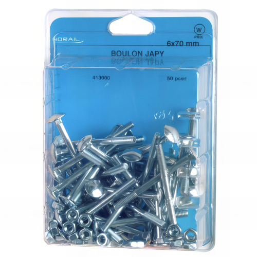 Blister de 25 boulons tête ronde collet carré TRCC 6 x 60 mm - Zingué - BTRCC0606002CP25