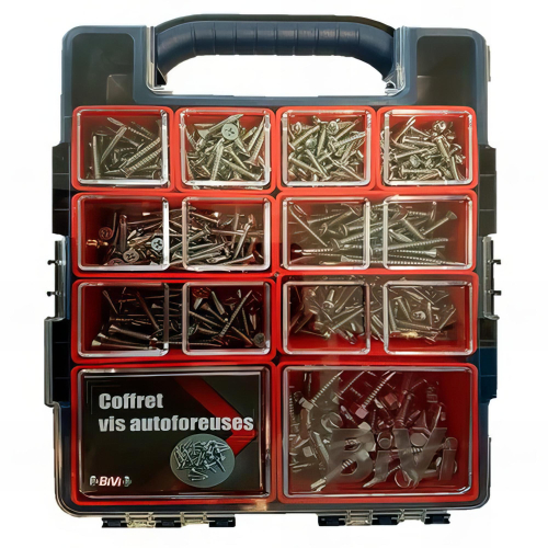 Coffret de 755 vis autoperceuses tête cylindrique PH et hexagonale - Zingué - COFAUTOV2