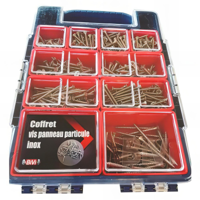 Coffret de 730 vis bois panneaux de particules tête fraisée Pozidriv - Inox - COFVPPAV2