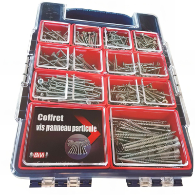 Coffret de 845 vis bois panneaux de particules tête fraisée Pozidriv - Zingué - COFVPPPV2