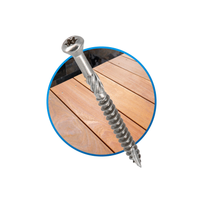 400 vis terrasse INOX A2 - TX25, D. 5 x 50 mm tête réduite crantée + embout offert