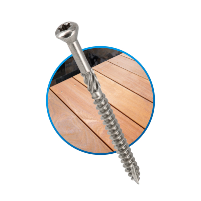 400 vis terrasse INOX A2 - TX25, D. 5 x 70 mm tête réduite crantée + embout offert