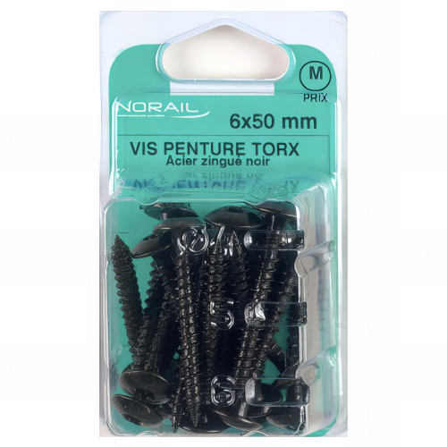 Blister de 25 vis penture Torx 6 x 50 mm - Zingué Noir - VPX0605006CP25