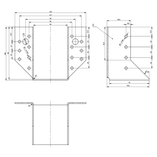 Sabot de charpente galvanisé à ailes extérieures - Larg. 64 x Ht. 98 mm