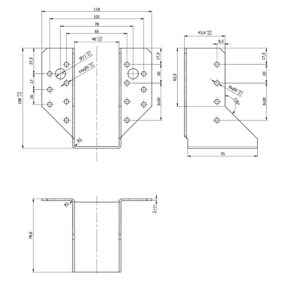 Sabot de charpente galvanisé à ailes extérieures - Larg. 48 x Ht. 106 mm 2